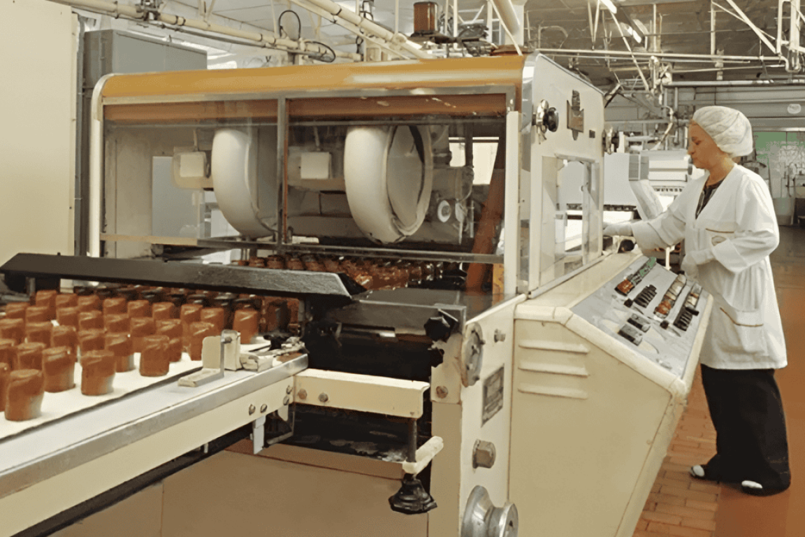 Produktion Schokoküsse mit Mitarbeiterin